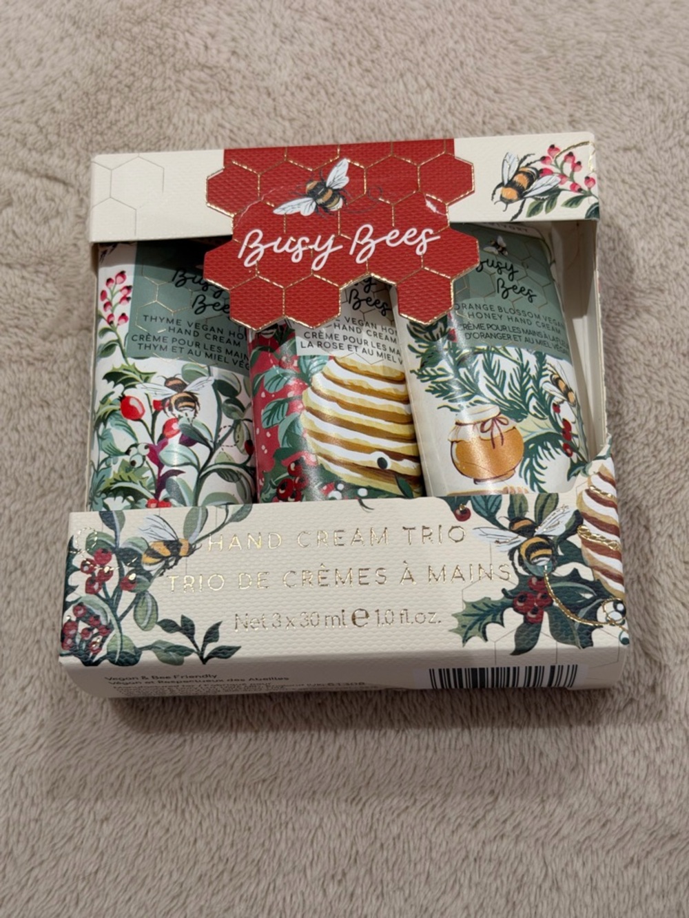 Busy Bees Hand Cream Trio - Red & Cream Holiday Set